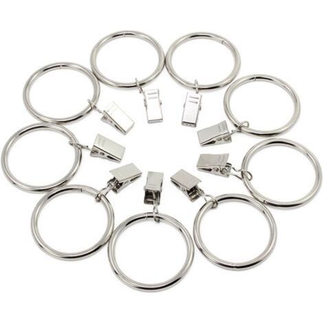 20 Stück Gardinenringe mit Klammern, 38mm Innendurchmesser (Silber) Vorhangaufhängungsringe aus Edelstahl mit Clips für Vorhangfotos Dekoration (1/5)