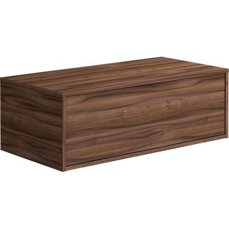 Vente-Unique – Meuble sous vasque simple 94 cm – Panneau de particule naturel foncé – 1 tiroir coulissant push to open – Éco-responsable fabriqué en Europe