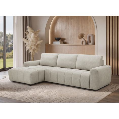 Canapé d'angle convertible ouverture express en tissu beige