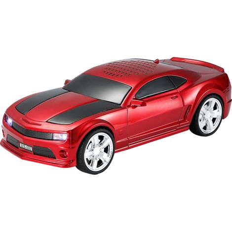 Enceinte sans fil en forme de supercar avec son stéréo TWS, radio FM, lumières LED dynamiques, lecture USB/TF et appels mains libres, idéale pour décorer un bureau ou une maison, couleur rouge.
