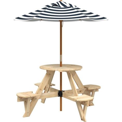 Table de pique-nique pour 4 enfants, avec parasol rond en cèdre. (1/5)