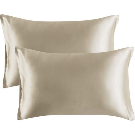 Lot de 2 taies d'oreiller en soie glacée - Kaki 51 x 91 cm (1/5)
