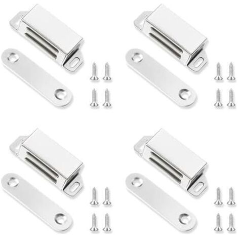 Aimant Porte Placard,Aimants d'Armoire,Fermeture Magnétique,Avec Magnétique Puissant,Pour Volets, Tiroir, Armoire, Coulissant,Loquet De Tiroir d'Armoire(Argent 4 Pack) - (1/5)