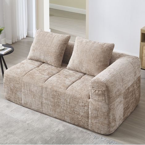 Chaiselongue-Sofa 158x90x60 cm khaki Chenille mit Seitenfächern und Kissen (1/5)