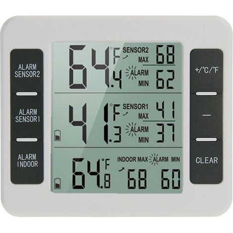 RHG Thermomètre intérieur extérieur avec capteur sans fil Moniteur de température numérique Compteur Max & Min Record Grand écran LCD pour la maison, la chambre à coucher, le bureau (2 capteurs) (Blan (1/4)