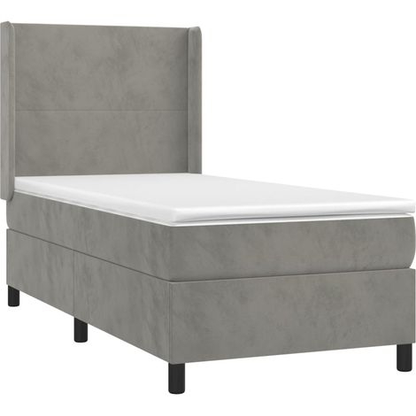 Struttura letto a LED con testiera a molle, materasso 90x200 cm, tessuto in velluto grigio chiaro TDL0208469