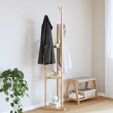 Porte-manteau avec crochets et étagères 39x33x166 cm bambou (1/5)