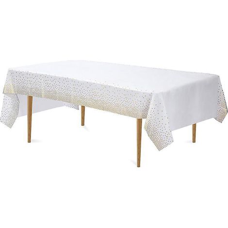 nappe De Fte Blanche Et Dore Nappe En Plastique, 137x274cm Nappe De Confettis Pois Dors, Nappe De Fte Rectangulaire Pour Pique-nique, Fte Prnatal (1/5)