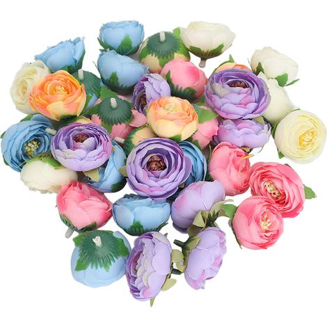 50 Pcs Camellia Flower Decor DIY Corsage Headdress Artificial Flower Heads False Rose Head Little Flower Buds