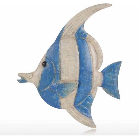 Fisch-Wanddekoration – Eisen – Maritimes Design – Maße: 21 x 2 x 25 cm – Farben: Blau und Apricot-Creme – 1 Stück (1/5)