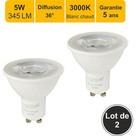 Lot de 2 ampoules LED GU10 36° 4,7W 350Lm 3000K - garantie 5 ans (1/4)