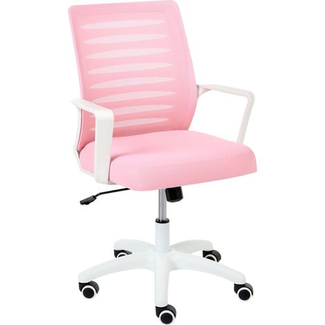 Office Chair Pink Mesh Fabric Upholstery Swivel Tilting Backrest Adjustable Height Home Office RADIANT