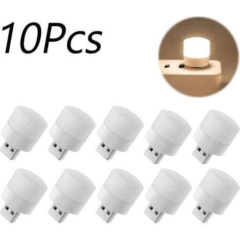 10 pcs veilleuse LED blanche chaude, USB intégré, protection des yeux, lampe de lecture pour ordinateur, chargeur mobile, usage bureau/chambre