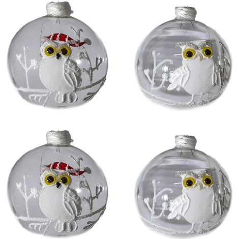 Palline in vetro soffiato con uccello bianco decorazione per albero di natale gufo civetta set da 4 di 10 cm (1/5)