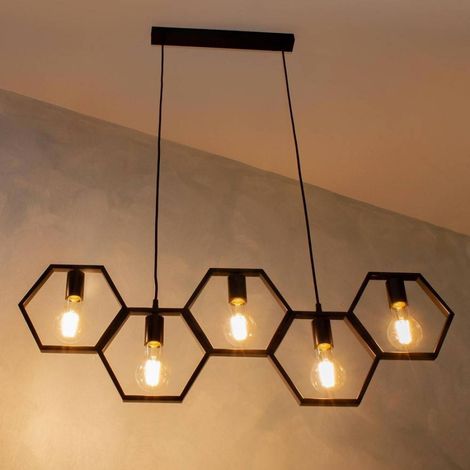 Trade Shop - Lámpara Colgante Geométrica Hexagonal Led 60w E27 Negro Industrial Vintage - (1/5)