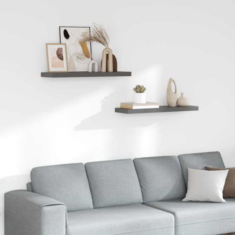 Schweberegale 2 Stk. Hochglanz-Grau 80x23,5x3,8 cm MDF