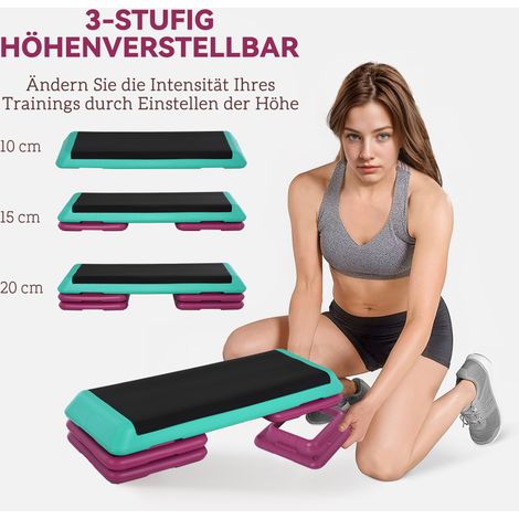 Stepper fitness réglable en hauteur 3 niveaux (10/15/20 cm) antidérapant, marche step pour maison salle bureau, plastique noir+vert+violet (1/5)