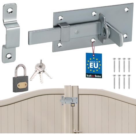 KOTARBAU® Chiusura dritta universale per porte, cancelli e lucchetti, in acciaio, 130 mm + lucchetto