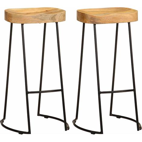 Lot de 2 Chaises de bar Tabourets de bar - Tabouret Haut Bois de manguier massif BV744916 - BonneVie (1/5)