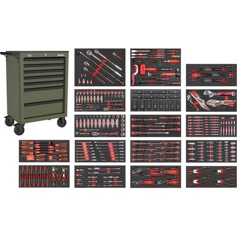 Sealey SPTCOMBO4K Superline PRO Roll Cab 7 Drawer with 305pc Tool Kit - Khaki