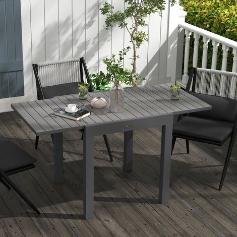 DESMIU Table de jardin extensible 6 personnes avec plateau extensible, pieds réglables, pour balcon et jardin, en aluminium, gris, 81/162 × 80 × 75 cm (1/5)