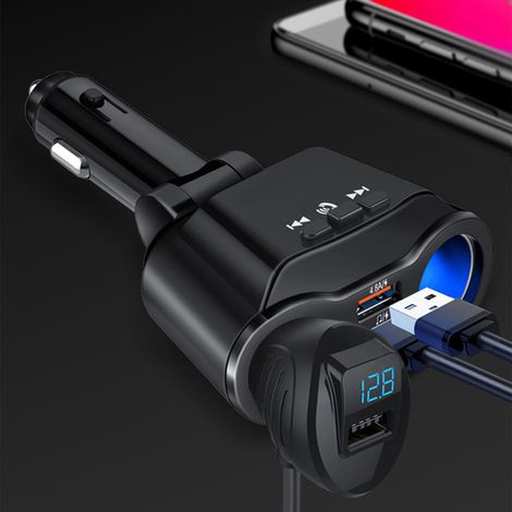 Chargeur Voiture Allume-Cigare 2 Prises Bluetooth USB Double Multiprise Adaptateur (1/5)