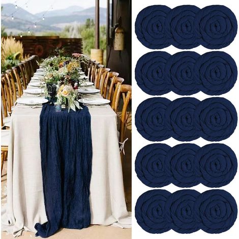 15x Käsetuch Tischläufer Navy Blau 55x400cm, Gaze Boho für Hochzeiten & Partys