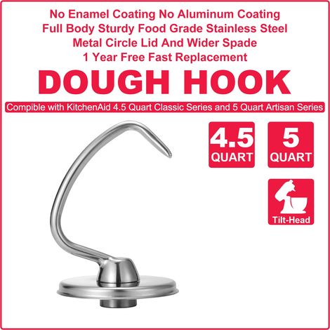 Gancio impastatore in acciaio inox per impastatrice KitchenAid con testa inclinabile, robusto e lavabile in lavastoviglie, adatto alle serie KitchenAid Classic e Craft (1/4)