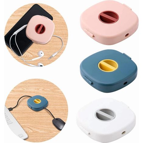 Ensemble de trois range-câbles rétractables avec support pour téléphone