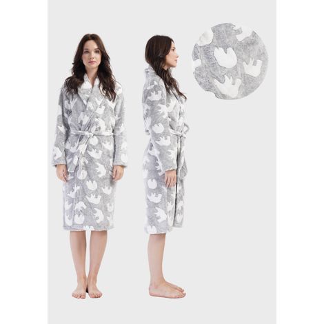 Damen-Plüschbademantel mit Taschen, Größe M, bequem, zum Binden, warm und weich (1/5)