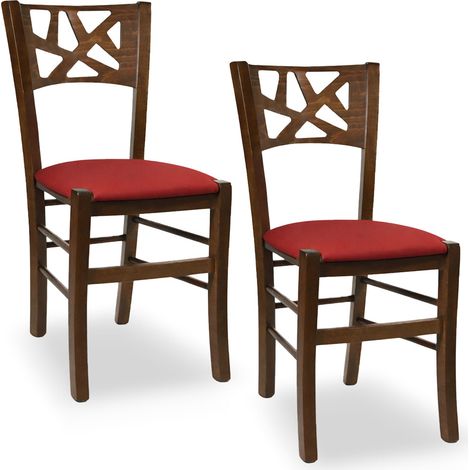 Sedie sala pranzo Sissy in legno noce scuro con seduta imbottita rossa set da 2