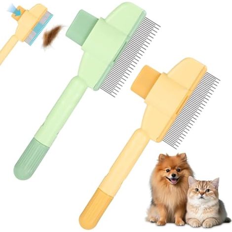 Peigne chien, 2 peignes chat, lot peignes toilettage auto-nettoyants durables, débourreur poils longs/courts (1/5)