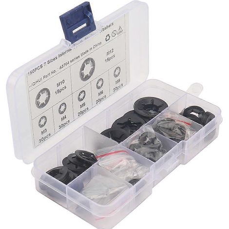 150 rondelles de blocage, écrou étoile métallique, écrou étoile à denture intérieure variable, jeu de rondelles de blocage étoile, clips de fixation rapide. (1/5)