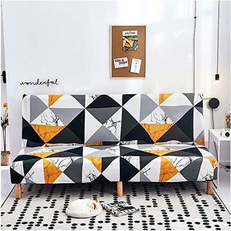 GENERIC-Housse de Canapé Sans Bras 3 Places Couverture de Canapé Extensible Tout Couvert Canapé Pliant Protecteur, Universel Motif géométrique Antidérapant Serviette de Canapé 180-210 cm (géométrie 1) (1/4)