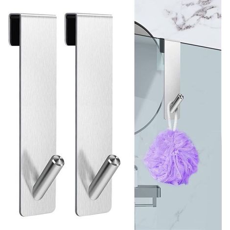 Crochet Douche - Acier Inoxydable - Pour Porte de Salle de Bain Sans Perçage - 18 cm - Lot de 2 (1/4)