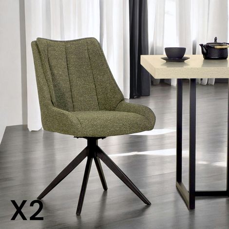 Chaise vert foncé pivotante en velours texturé (lot de 2) IENA (1/5)