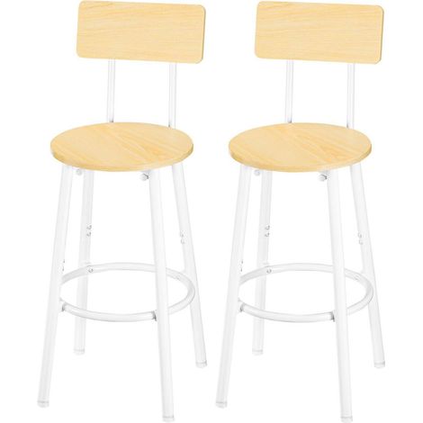 Barhocker 2er-Set mit Rückenlehne, Fußstütze, weiß & naturfarben (1/5)