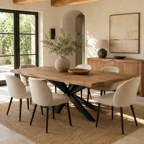 Table à manger bois pied central bords naturels 200 cm KARGO (1/5)