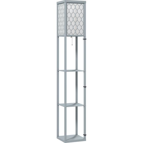 Lampadaire sur pied 3 niveaux avec étagères, interrupteur à cordon, gris et blanc, 26 x 26 x 160 cm, pour salon (1/5)