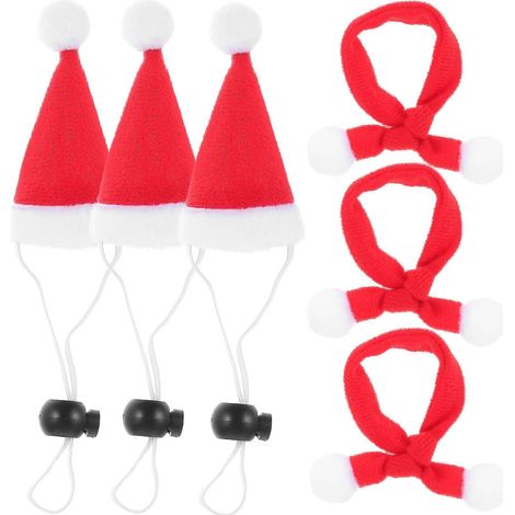 Lot de 6 chapeaux et écharpes décoratifs de Noël pour animaux de compagnie - Accessoires de déguisement de Noël pour animaux de compagnie-25X1.2CM-Red (1/3)