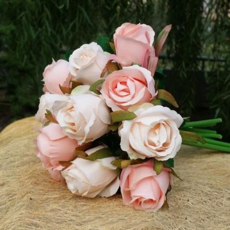 Bouquet De Rose - Fleur Artificielle En Soie - Décoration Mariage Intérieur - Violet Champagne - Lot De 12 (1/4)