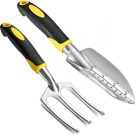 2 Pièces Outils de Jardinage Extérieur Pelle avec graduations de profondeur et Fourchette Ensemble d'outils de Jardin Plantes (1/5)
