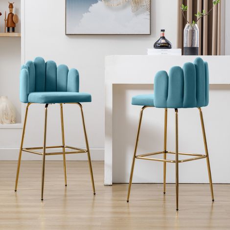 Barhocker 4er-Set aus Samt mit Metallbeinen, blütenblattförmig, Tiffany-Blau (1/2)