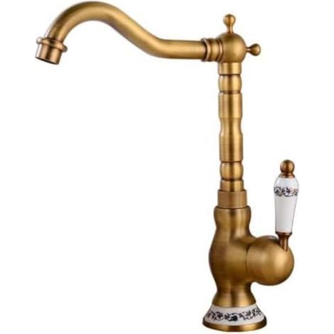 Grifo monomando giratorio 360° de cobre para lavabo - Grifo de fregadero de baño con palanca única para agua caliente y fría - Diseño de un solo agujero (1/4)