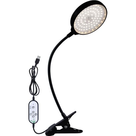 Vollspektrum-LED-Pflanzenlampe, 4/8/12-Stunden-Timer, 5 Helligkeitsstufen, Klemme, verstellbarer Schwanenhals (Sonnenlichtimitation)