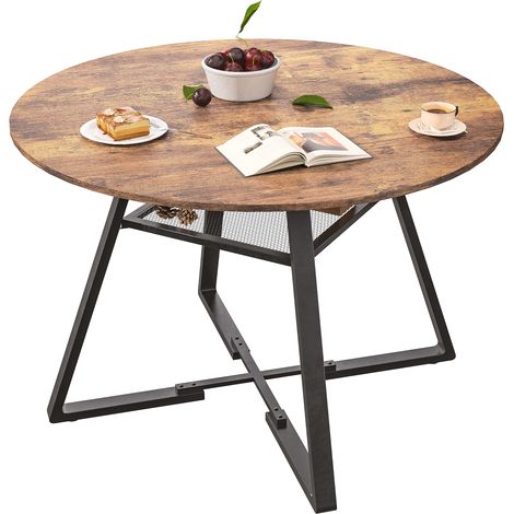 Runder Esstisch 4-teilig, MDF-Platte mit Eisen-Gestell, Industrial-Stil, Beistelltisch (1/5)