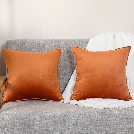 Lot de 2 housses de coussin décoratives en velours orange 45x45 pour canapé et lit, décoration intérieure (45x45 cm) (1/4)