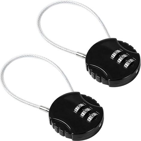 (noir)2 Pièces De Serrure À Code À 3 Chiffres Avec Câble En Acier, 20 Cm Système de code réinitialisable, résistant à l'eau pour usage extérieur, câble d'acier, verrouillage sécurisé (1/5)