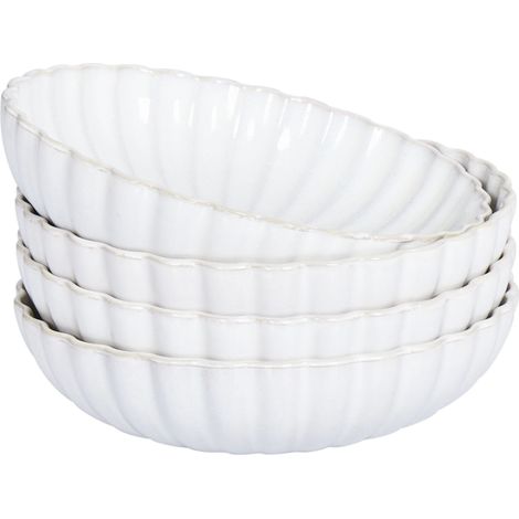 Set of 4 Deep Plates NETTLE Stoneware Off-White