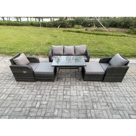 Fimous Gartenmöbelset 7-Sitzer Rattan Gartenmöbel im Freien Sofa Set mit 2 hohen Hockern Dunkelgrau Gemischt (1/5)